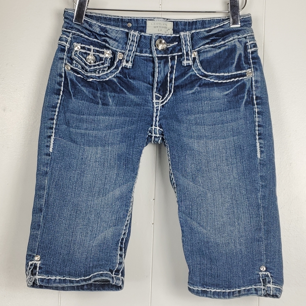 L.A. idol jean rhinestone bling bermuda shorts size  0